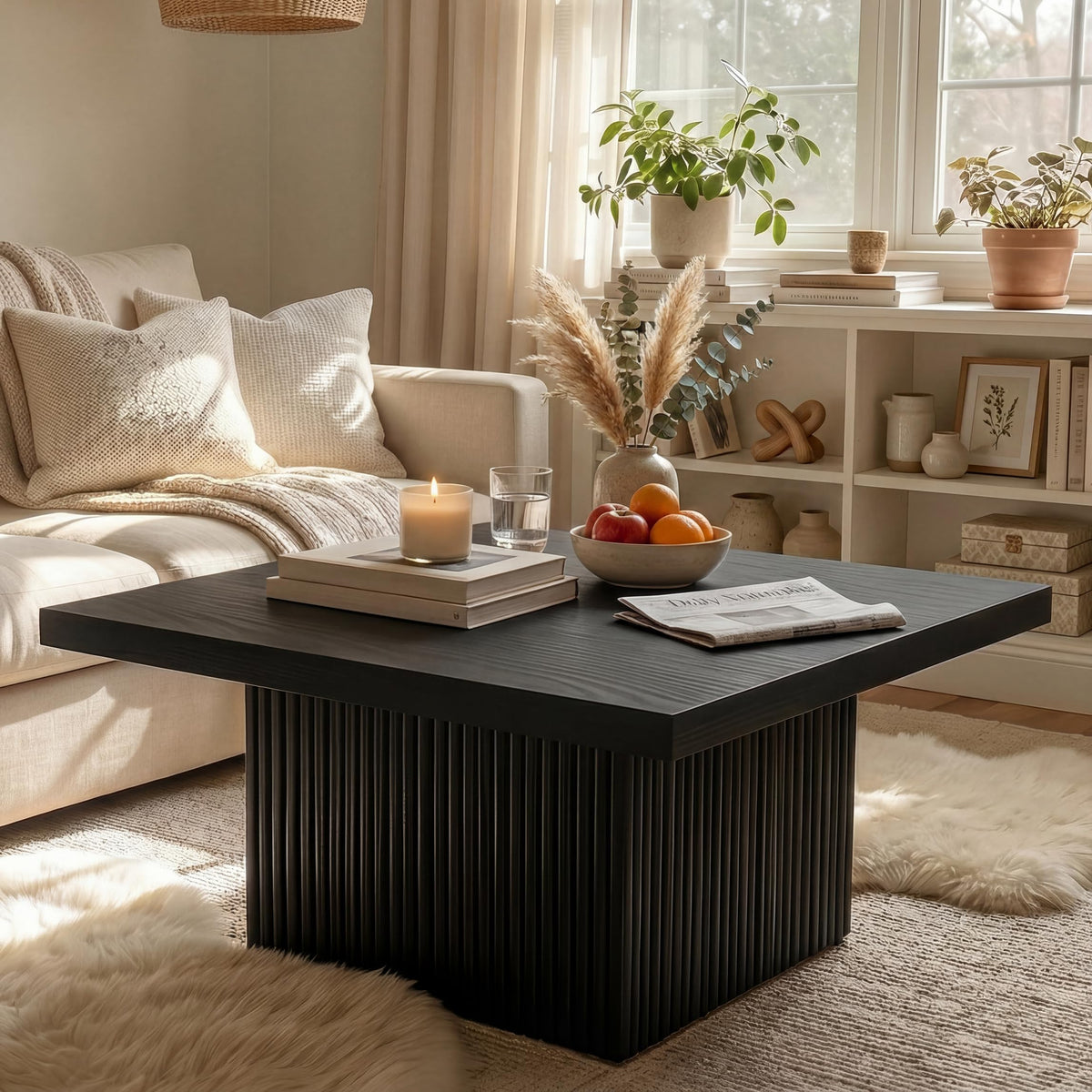 31.5" Square Fluted Wood Coffee Table A958