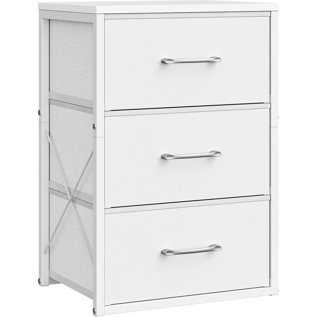 White 3 Drawer Fabric Storage Dresser with Wooden Top O21679