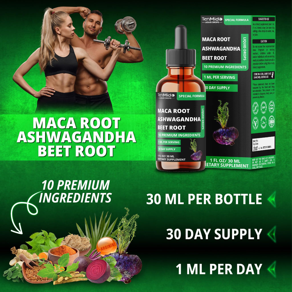 Maca Liquid Drops with Ashwagandha, Fenugreek, Beet Root, L-Arginine, Turmeric, Ginseng R167032