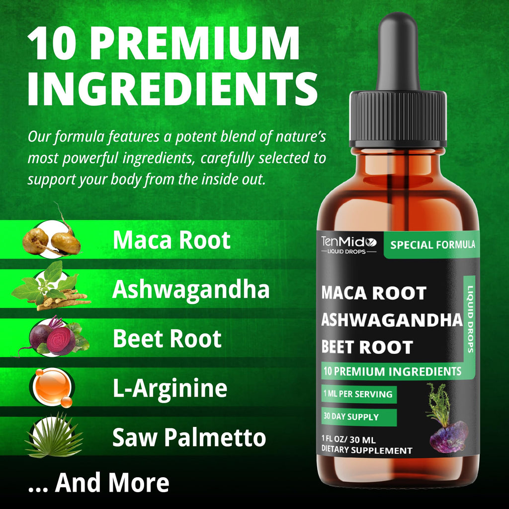 Maca Liquid Drops with Ashwagandha, Fenugreek, Beet Root, L-Arginine, Turmeric, Ginseng R167032