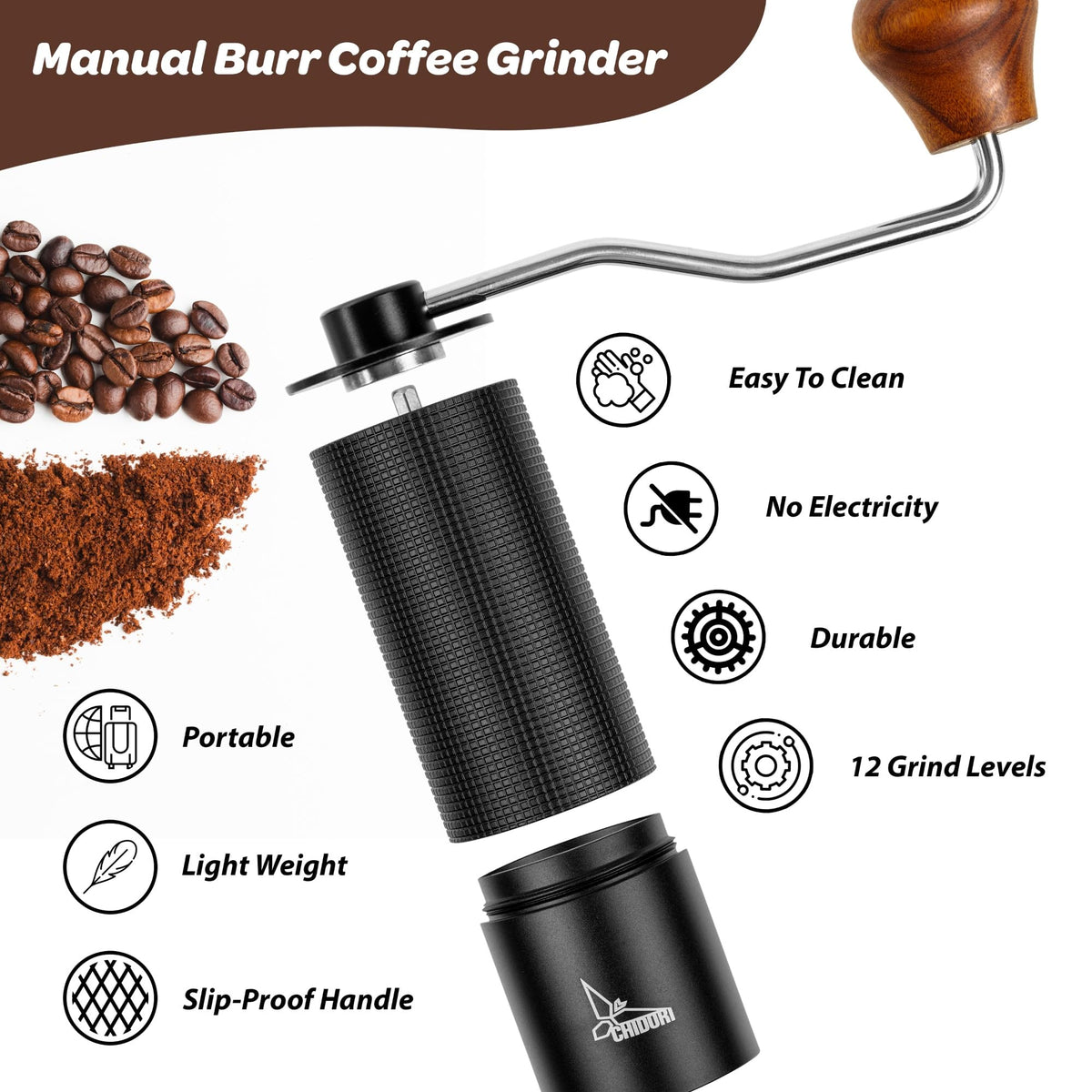 Manual Hand Crank Stainless Steel Conical Burr Coffee Grinder L21047