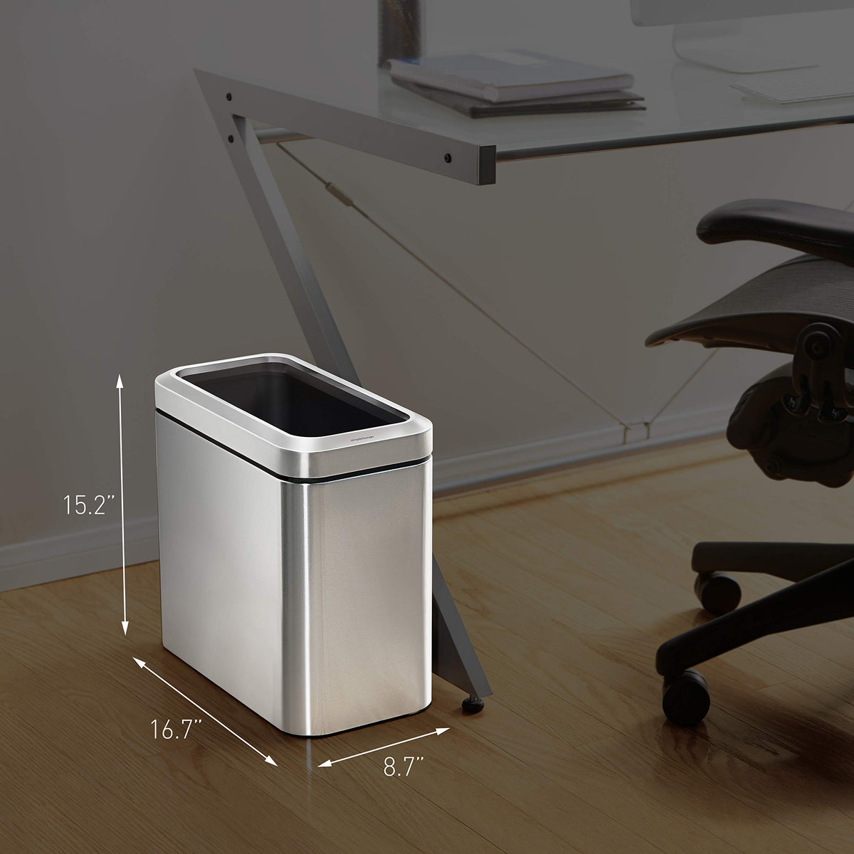 25L Brushed Stainless Steel Slim Open Trash Can V92855