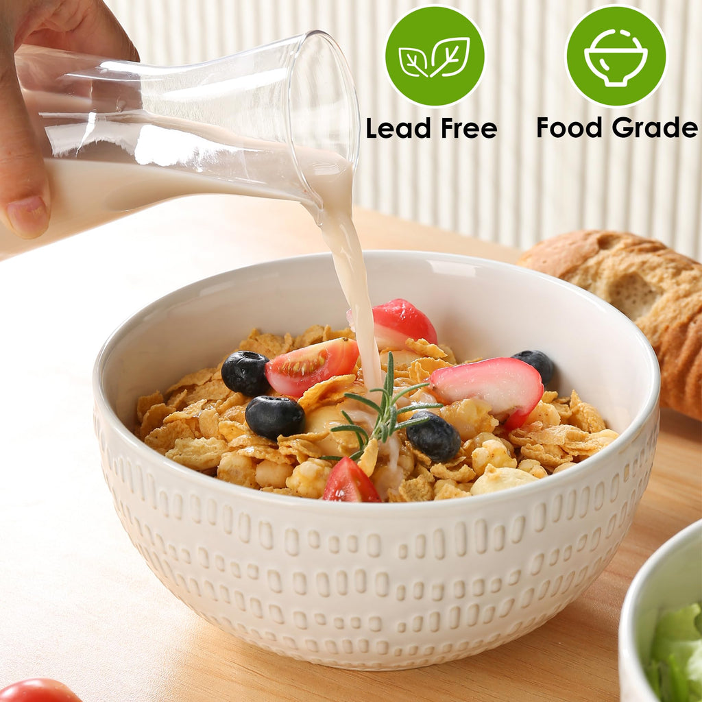 40 OZ Ceramic Bowls Set of 4, 6.7 Inch White S73943