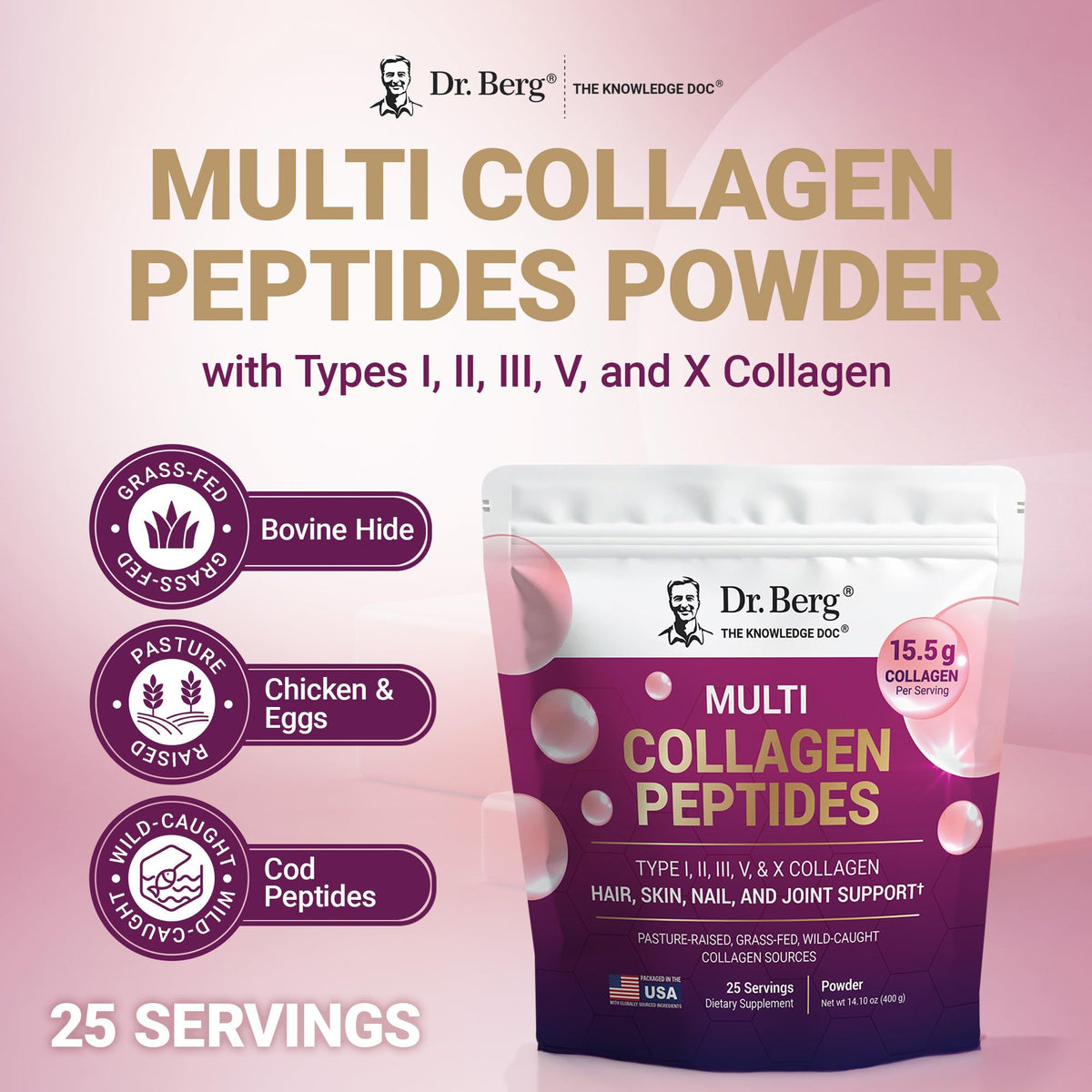 Unflavored Multi Collagen Peptides Powder 25 Servings J4686