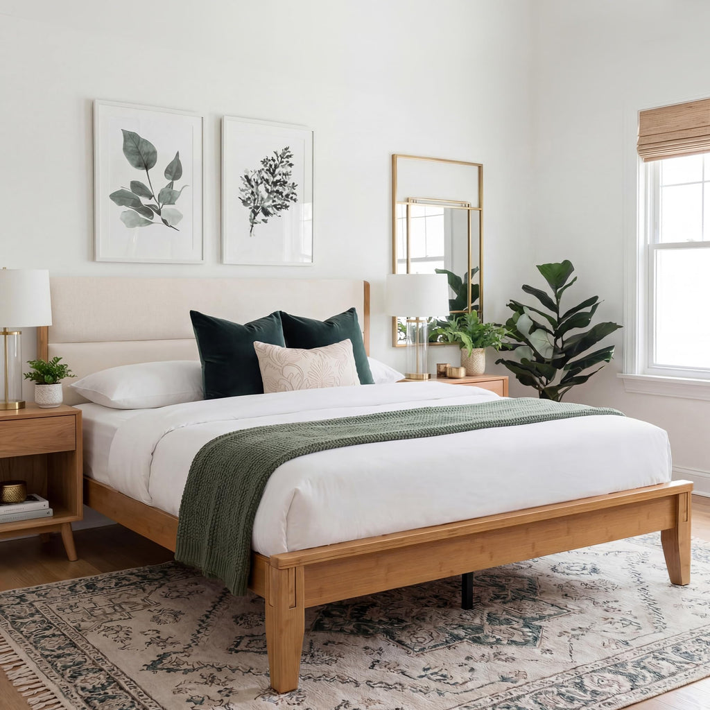 Solid Bamboo Queen Size Bed Frame with Headboard X85650