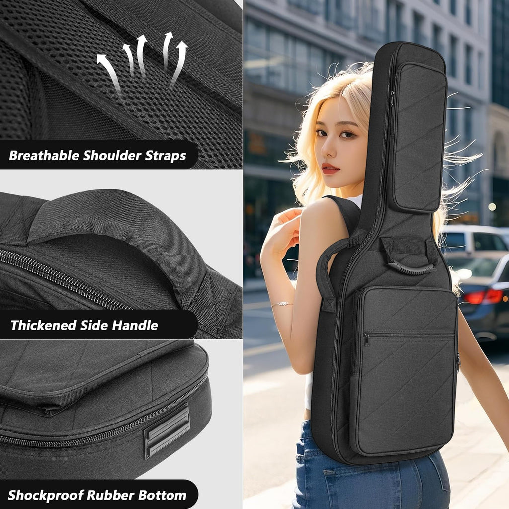 Electric Guitar Case with 0.7 Inch Thick Padding 3 Pockets W7819