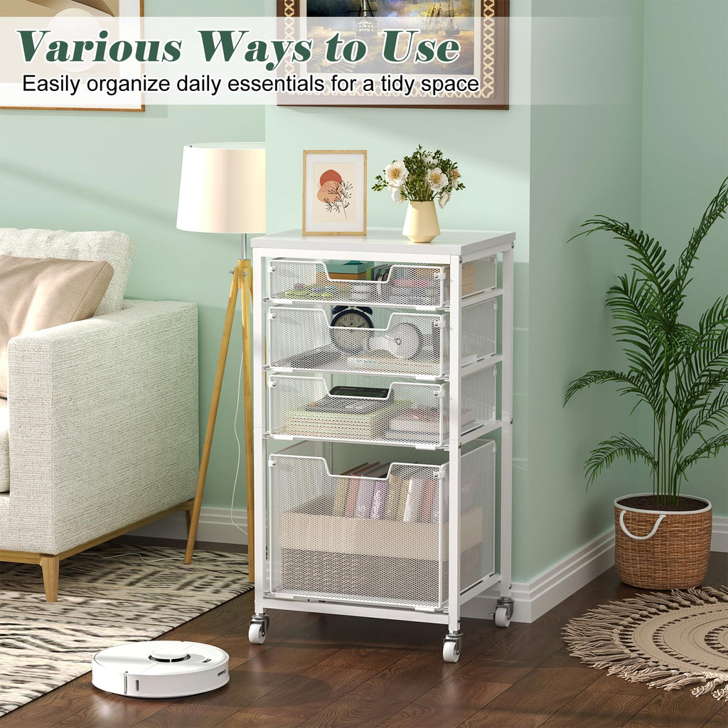 4 Drawer Rolling File Cart with Wheels, White T397