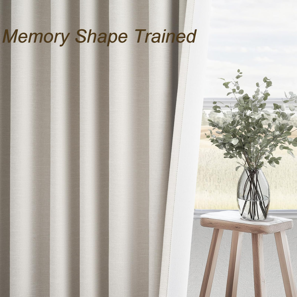 Cream Linen Blackout Curtains 84 Inch Pinch Pleat D92978