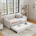 Beige Linen Twin Size Daybed with Pop Up Trundle N61638