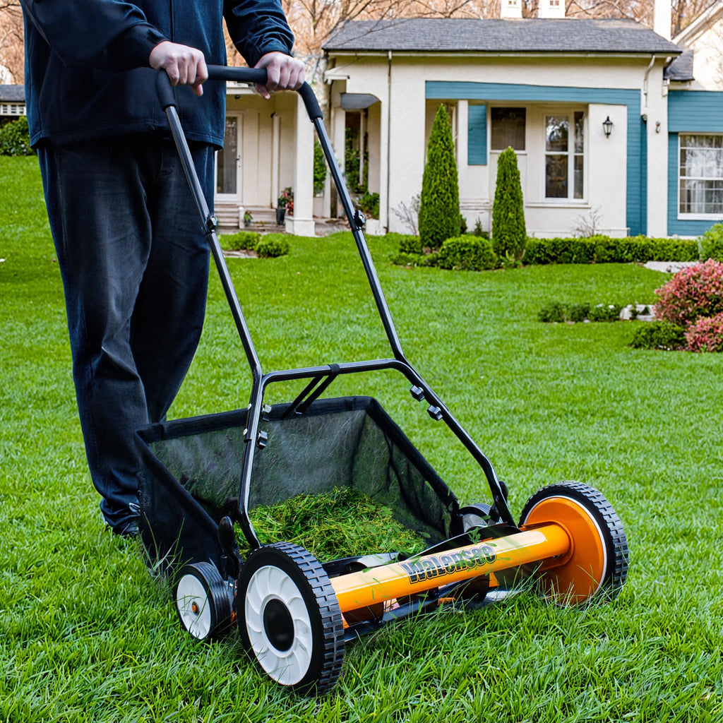 20-Inch 5-Blade Manual Reel Lawn Mower with Grass Catcher H13846