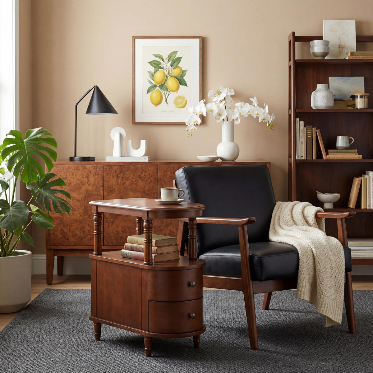 Narrow Solid Cherry Wood Side Table with Drawers T438903