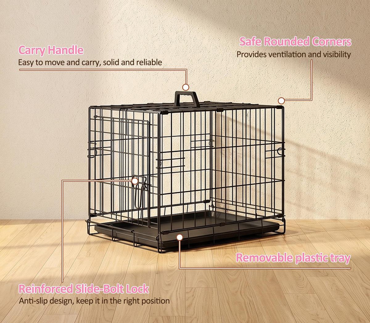 Portable Single Door Dog Crate with Removable Tray J19077