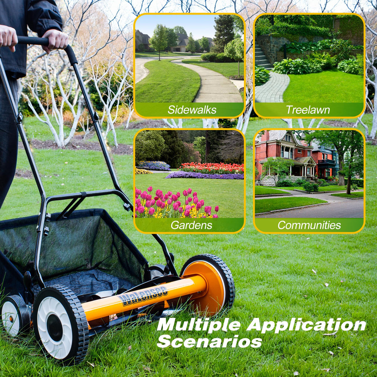 20-Inch 5-Blade Manual Reel Lawn Mower with Grass Catcher H13846