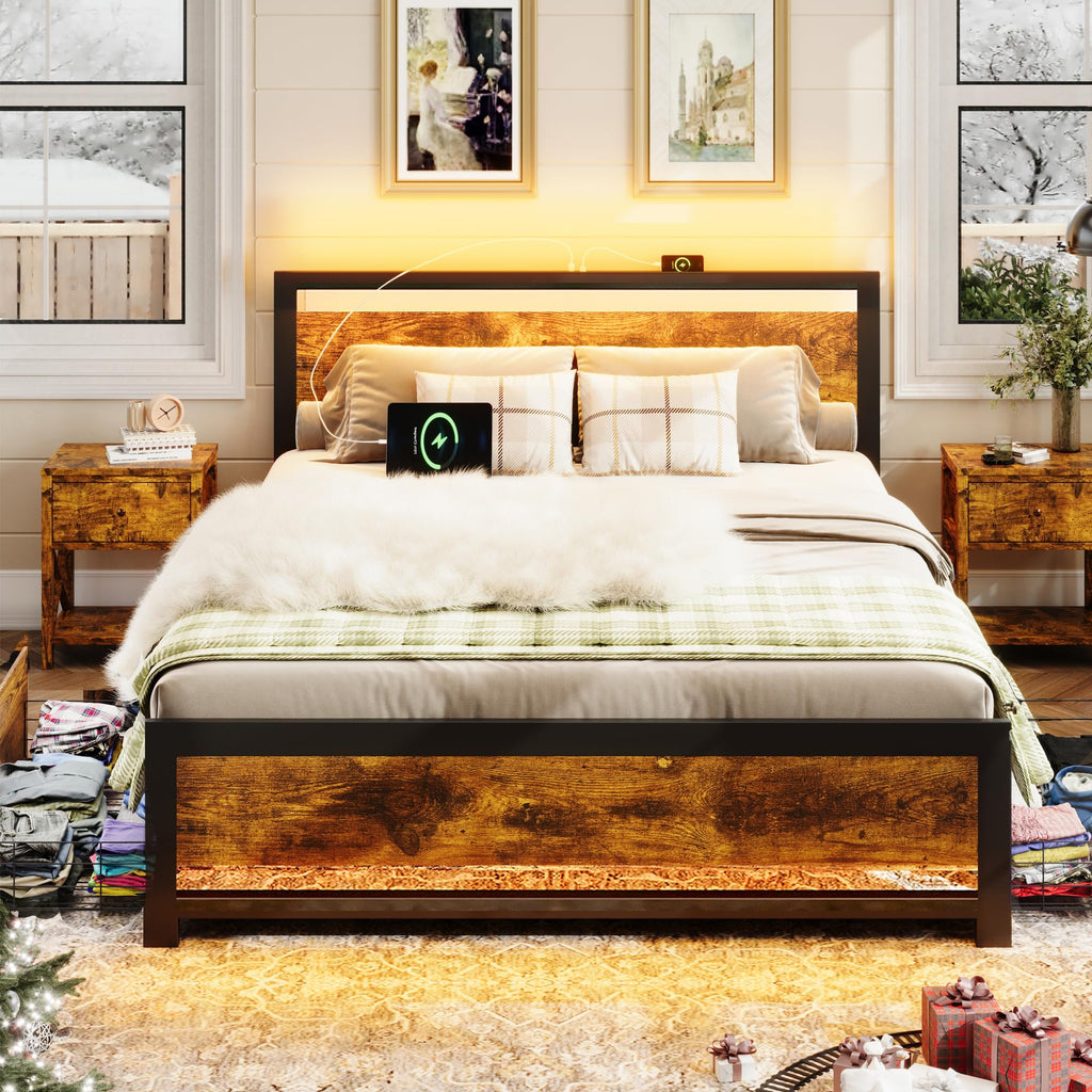 King Size Wood Bed Frame with 4 Storage Drawers A8580