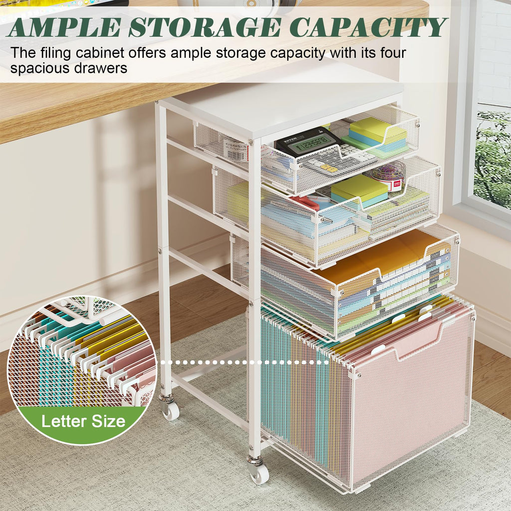 4 Drawer Rolling File Cart with Wheels, White T397