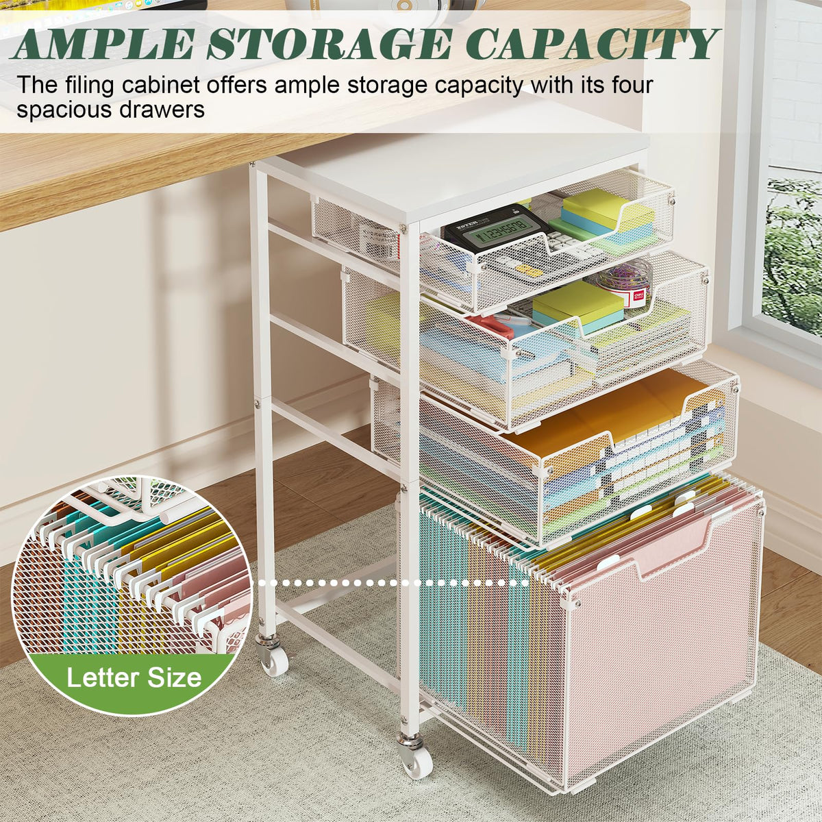4 Drawer Rolling File Cart with Wheels, White T397